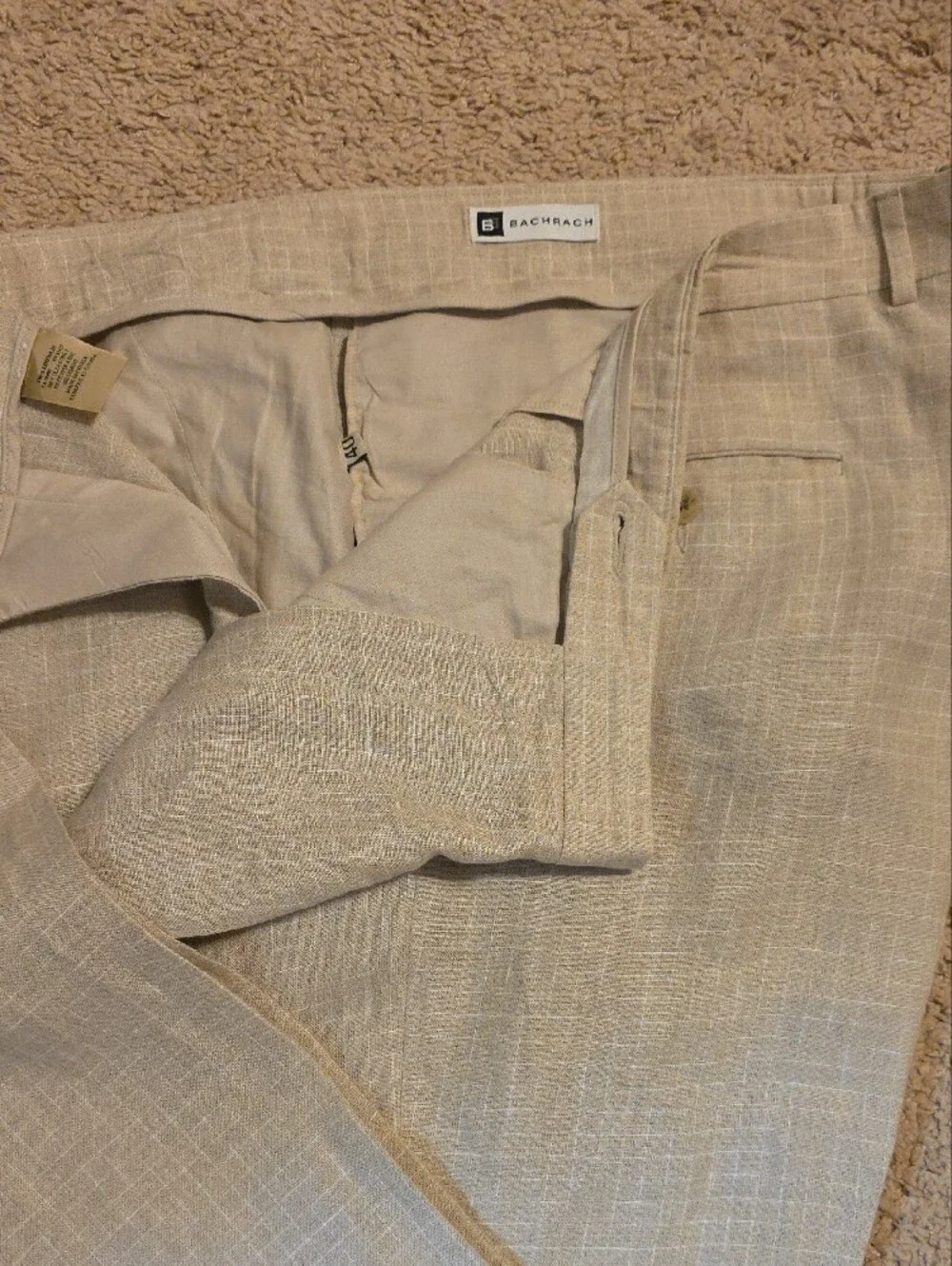 Bachrach Beige Windowpane Dress Pants